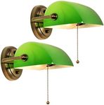 FIRVRE Bankers Green Glass Wall Lights Traditional European Vintage Classic with Adjustable Retro Lampshade and Pull Chain Switch for Bedroom Corridor Library