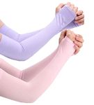 NESVIB 2 Pairs Biker/Sports Full Arm Fingerless Sleeves Gloves for UV, Dust, Summer, Sun Protection for men and Women (Pink Purple)