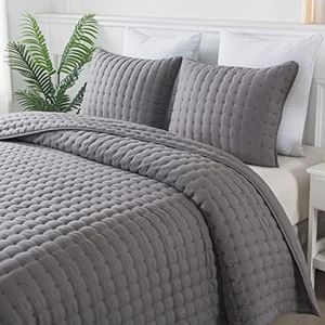 WDCOZY Dark Grey Twin Size Quilt Bedding Sets with Pillow Sham, Deep Lightweight Soft Bedspread Coverlet, Quilted Blanket Thin Comforter Bed Cover, All Season Summer Spring, 2 Pieces, 68x90 inches