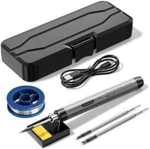 Treedix Cordless Soldering Iron Kit, USB Rechargeable Portable Soldering Iron, 8W Welding Kit with Three Iron Tips, Adjustable Temperature 300℃ to 450℃, Electric Soldering Iron Pen for Repairing