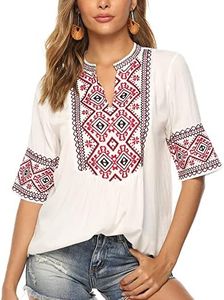 Mexican Embroidered Tops for Women Summer Short Sleeve Boho Shirts Peasant Blouses, Loose Fitting Bohemian Top Hippie Clothes, 1-white, 3X-Large