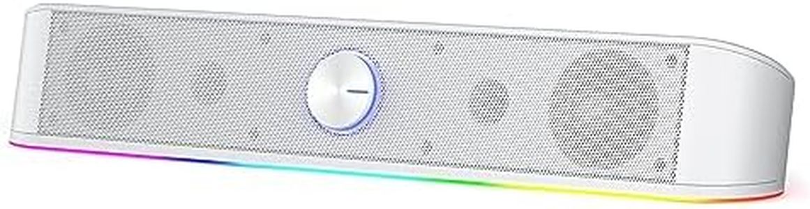 Redragon GS560 Adiemus RGB Desktop Soundbar, 2.0 Channel Computer Speaker with Dynamic Lighting Bar Audio-Light Sync/Display, Touch-Control Backlit with Volume Knob, USB Powered w/ 3.5mm Cable (White)