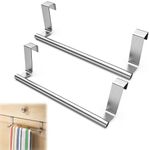 2 PCS Over Door Towel Rail, Silver Towel Holder, Kitchen Towel Rail, No Drilling for Kitchen Bathroom, Anti Slip Scratch Protecting Stripe for Cupboard Drawer Cabinet, Kitchen and Bathroom (23cm)