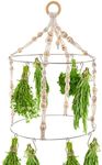 Boho Herb Drying Rack Double- Macrame Flower Drying Rack with 15 Hooks Handcrafted Woven Hanging Herb Dryer with Cotton Rope Wooden Hanging Ring Herb Hangers for Drying Air Plants Spices Flowers