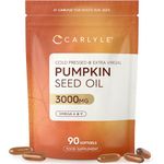 Pumpkin Seed Oil 3000mg - 1800mg Linoleic & Oleic Acid | 100% Cold Pressed | 90 Softgel Capsules | Naturally Rich in Essential Fatty Acids | Carlyle