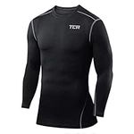 TCA Mens & Boys Pro Performance Compression Shirt Long Sleeve Top Compression Tops for Men Base Layers Men - Black, 12-14 Years