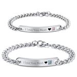 MeMeDIY Personalized Couple Bracelets Set Custom Engraving Name/Date for Men Women Boyfriend Girlfriend Stainless Steel Adjustable Ankle Curb Link Love Relationship Valentine's Gift A2