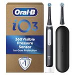Oral-B iO3 Electric Toothbrush, 2 Toothbrush Heads, Pressure Sensor, Toothbrush for Adults with Travel Case, Gift Ideas for Him/Her, Matt Black, UK 2 pin plug