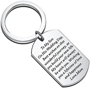 PENQI Son Wedding Gift from Mom to My Son On His Wedding Day Dog Tag Keychain Son Marriage Gift Groom Gift (D-Son Wedding)