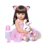 Wamdoll 22 inch 55CM Realistic Sweet Face Real Baby Size Reborn Toddler Newborn Girl Doll Crafted in Silicone Vinyl Full Body Children Birthday, Pink Yarn Skirt