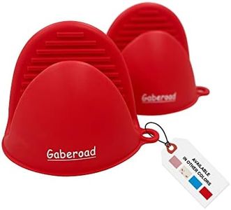 Gaberoad Thickened Mini Silicone Oven Mitts Heat Resistant, Rubber Oven Mitt Gloves, Finger Pinch Grips, Pot Holder, Silicone Potholder for Kitchen Cooking & Baking 1 Pair, Red