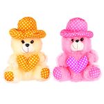 Fclues STORE Cap Teddy Bear Soft Toy | Birthday Gift for Girls/Wife, Boyfriend/Husband, Soft Toys Wedding for Couple Special, Baby Toys Gift Items Set of 2 Cream and Pink