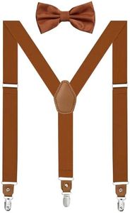 habibee Suspender and Bow Tie Set for Men Adjustable Braces with Y Back, Diverse Colors, Strong Clips (1, Dust Brown with Leather)