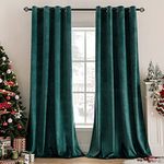 MIULEE 2 Panels Velvet Curtains for Room Darkening Blackout Solid Soft Grommet Curtains Thermal Soundproof Curtains/Drapes/Panels for Living Room Bedroom 52 x 84 Inch Dark Green