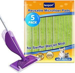 KEEPOW Reusable Wetjet Pads Compatible with Swiffer Wet Jet Mop, Microfiber Mop Refill for Wet Mopping Cloths, Washable Replacement Refills for Hardwood Floor Cleaning, 5 Pack