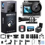 AKASO Brave 4 Pro 4K30 Action Camera with 64GB MicroSD U3 Card 131FT Underwater Waterproof Camera EIS Touch Screen Remote Control with 2x1350mAh Batteries and Helmet Accessories Kit Bundle