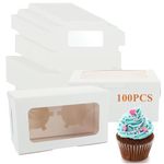 SHUESS 100 Pack Cupcake Boxes 2 Hole with Clear Window - White Cup Cake Boxes - 16 x 9 x 7.5 cm Dessert Box with Removable Inserts, Ideal for Cakes, Cupcakes, Muffins, Pies, Pastries, and Doughnuts