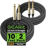 GearIT Guitar Instrument Cable (10ft 2-Pack) 1/4 Inch to 1/4 inch TS Straight Male to Male 6.35mm Mono Jack with Alloy Connector and Nylon Braid