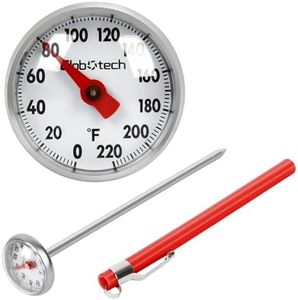 Kitchen Food-Cooking Meat Coffee Thermometer – Pocket Espresso Thermometer for Milk Foam Frothing Chocolate Water Grill, Turkey, BBQ Temperature Stainless Steel 1" Dial 5" Long Stem