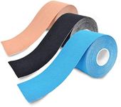 3-Pack Kinesiology Tape Pro Athletic Sports. Knee, Ankle, Muscle, Kinetic Sport Dynamic, Physical Therapy. Strong-Rock Breathable h2o Resist Cotton.Roll,Uncut,2in x 16.4ft.Bulk k Multi-Coloured