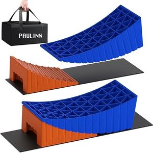 PAULINN RV Leveling Blocks Ramp Chock Kit, Upgraded 2 Packs Camper Levelers Up to 35,000 lbs, Curved Leveling RV Accessories with 2 Anti-Slip Mats & Carrying Bag, Faster & Easier to Level Camper