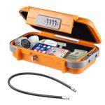 Hurinan Portable Safe Box with Code, [Waterproof & Anti-Theft]Travel Safe, Combination Security Case Lock Box with Removable Wire Rope, for Beach, Cars, Office, Vacation (Orange)