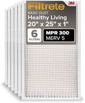 Filtrete 20x25x1 AC Furnace Air Filter, MERV 5, MPR 300, Capture Unwanted Particles, 3-Month Pleated 1-Inch Electrostatic Air Cleaning Filter, 6-Pack (Actual Size19.69x24.69x0.81 in)