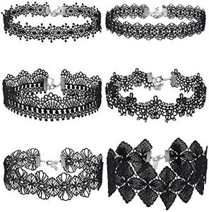 Mudder Choker Necklace Black Choker Lace Choker Gothic Necklace for Women Girls, Black, 6 Pieces