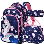 Unicorn Backpack for Girls School Backpack for Girls Unicorn Bookbag School Bag Set for Elementary Back to School, 06-sequinnavy