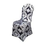 L&L® Spandex Lycra Chair Cover Golden/Silver Floral Print Wedding Party Events Xmas (Black with Silver Floral Print)