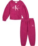 Calvin Klein Baby Girls 2 Pieces Jogger Set, Berry Dazzling, 12M