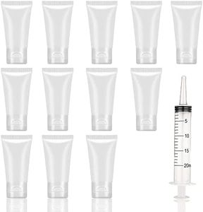 Jadsy Creations - (12pcs per pack) 100ml CLEAR Empty Cosmetic Tubes with free Syringe Soft Tubes Container Bottle Vial Jar with Flip Cap Storage for Shower Gel Body Lotion Cleanser Shampoo 100ml CLEAR