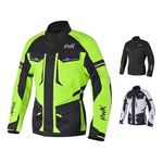 Adventure/Touring Motorcycle Jacket For Men Textile Motorbike CE Armored Waterproof Jackets ADV 4-Season (Hi-Vis Green, M)