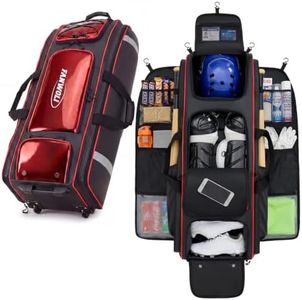 Fanwoli 100L Rolling Baseball Catchers Gear Bag, 5-Hook Dugout Organizer