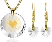 120 Languages I Love You Necklace and Crystal Heart Dangle Earrings Clear Romantic Anniversary Jewelry Gift Set for Women Love Pendant 24k Gold Inscribed on Cubic Zirconia, 18" Gold Plated Silver