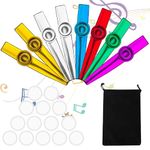 JOZMMZEOOA Kazoo Metal Set 8 Pieces with 16 Flute Membranes and Storage Bag for Adults and Music Lovers Beginners