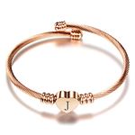 Luluadorn Rose Gold Heart J Letter Bracelets Engraved Initial Charms Cuff Bracelet Stainless Steel Expandable for Women Birthday Gifts