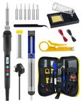 Soldering Iron Kit 60W LCD Adjustable Temperature 180-500°C, 16 in 1 Soldering-Iron Gun Kit Welding Tool, 5 Soldering Tips, Desoldering Pump, Tin Wire Tube, Soldering Iron Stand, Tweezers,Tool Case