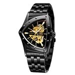 FORSINING Men's Watch 30M Waterproof Skeleton Hollow Automatic Retro Triangle Wrist Watch, Upgrade Black, Retro