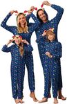 Ekouaer Christmas Onesie Matching Family Elk Antler Hooded Zipper One Piece Long Sleeve Pajamas with Pockets Blue Light Bar XL