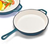Bruntmor Cast Iron Pan 25cm - Cast Iron Skillet with Pour Spout, Round Frying Pan - Cast Iron Cookware, Crock Pot - Cooking Tools & Kitchen Essentials - Teal