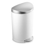 simplehuman 10 Liter / 2.3 Gallon Stainless Steel Small Semi-Round Bathroom Step Trash Can, White Steel with Stainless Steel Lid