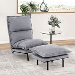 Giantex Accent Chair with Ottoman Gray, Upholstered Lazy Sofa Chair with Ottoman, Adjustable Backrest, Detachable Padded Cushion, Max Load 330 Lbs, Modern Lounge Chair with Footrest for Bedroom