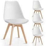 Giantex Set of 4 Mid Century Dining Chairs Modern Home Dining Room Kitchen Waiting Room DSW Armless Side Chair w/Padded Seat Wood Legs White