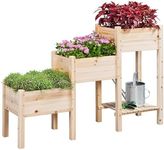 Yaheetech 1pc Vertical Garden Planter 3-Tier Fir Wood Raised Garden Bed for Plants, Vegetables, Outdoor Gardening Freestanding Elevated Raised Planter Boxes w/Shelf Easy Assembly, Natural Wood