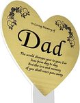 Dad Memorial Grave Marker Plaque with Engraved Poetry for Father “In Loving Memory of Dad”, Cemetery Ground Stake Sign Decoration, Heart, Gold Plaque, Clear Stake