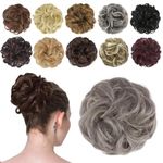 FESHFEN Messy Bun Hair Piece Hair Bun Scrunchies Synthetic Wavy Curly Chignon Ponytail Hair Extensions Hair Donut Thick Updo Hairpieces for Women Girls Kids, Light Salt and Pepper 38g