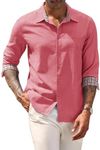 COOFANDY Mens Chambray Dress Shirt Oxford Casual Shirt Button Down Long Sleeve Shirt Red