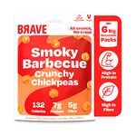 BRAVE Crunchy Chickpeas: BBQ - Protein Snacks, Healthy Snacks, Vegan, High Protein, Low Calorie, Sugar Free, Kids Snack, High Fibre, Plant Based, Multipack, Vegetarian - 6 x 115g Packs