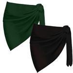 2 Pieces Sarong Coverups for Women Bathing Suit Wrap Swimsuit Skirt Bikini Swimwear Chiffon Cover Up Beach Accessories (A - Black+Green)